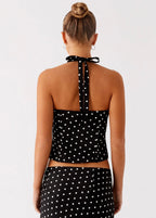 Cherry Two Piece Set - Black Polka Dot
