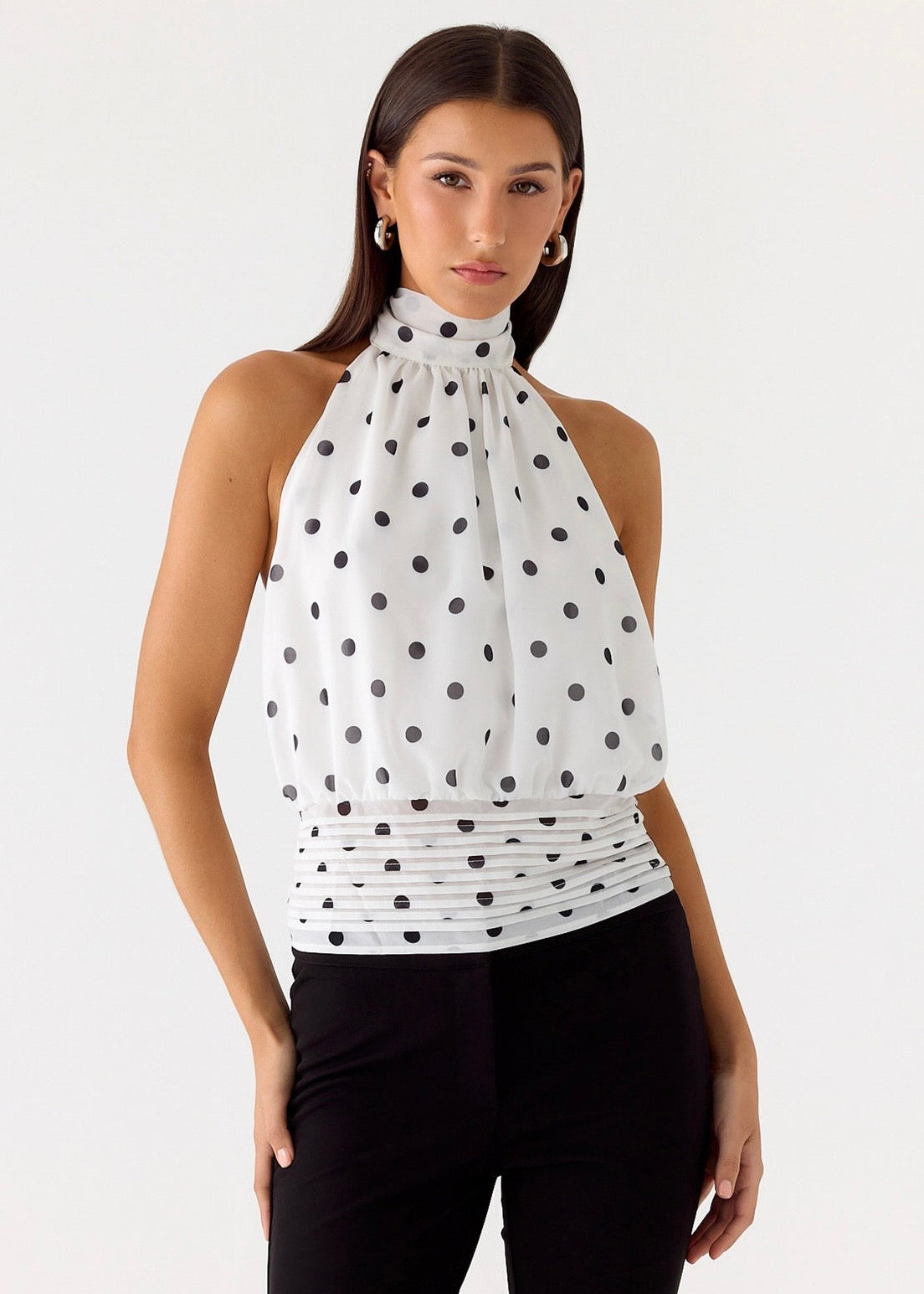 Solene Chiffon Top - White Polkadot