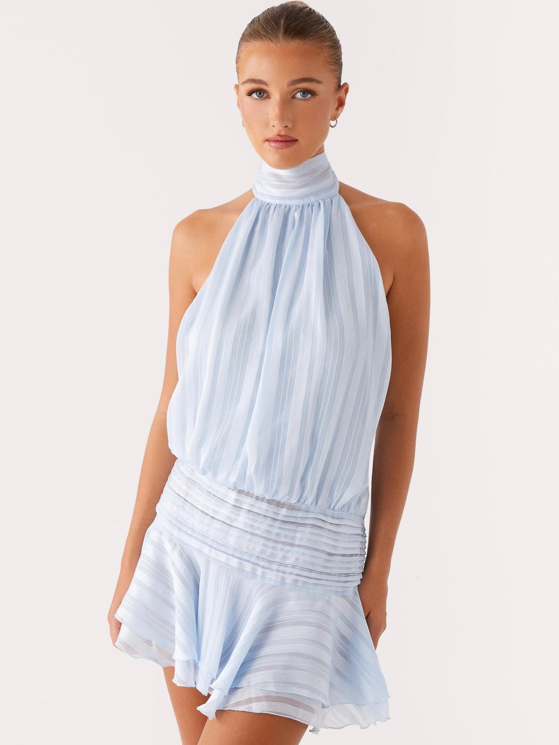 Solene Chiffon Mini Dress - Blue