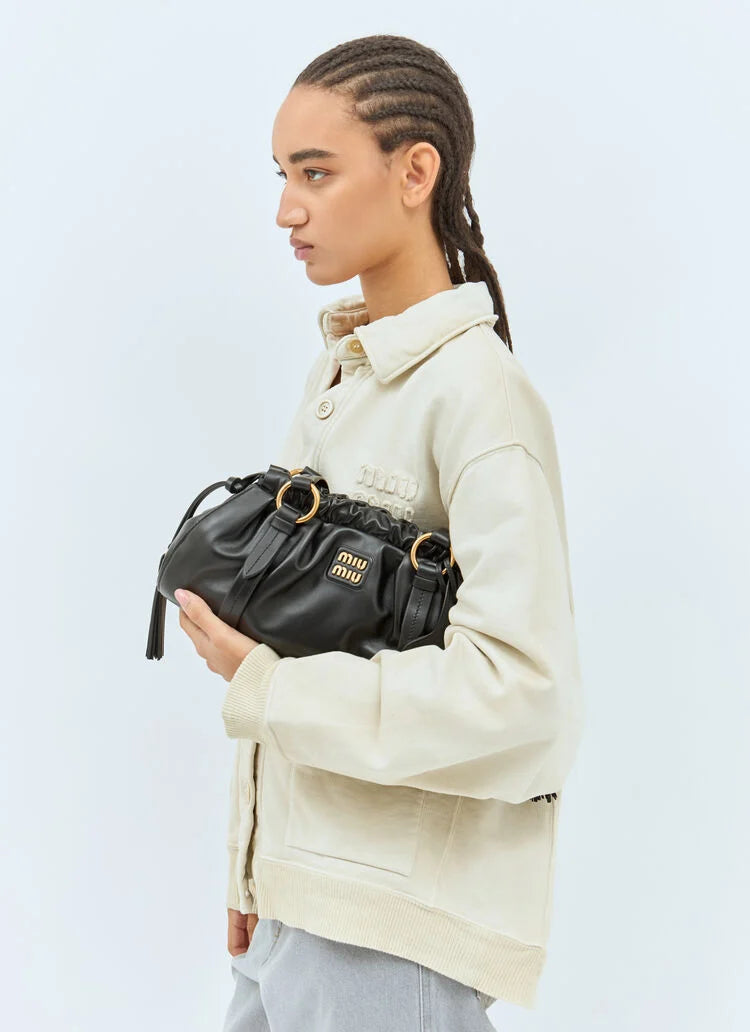 Miu Miu Joie Nappa Leather Shoulder Bag - Black