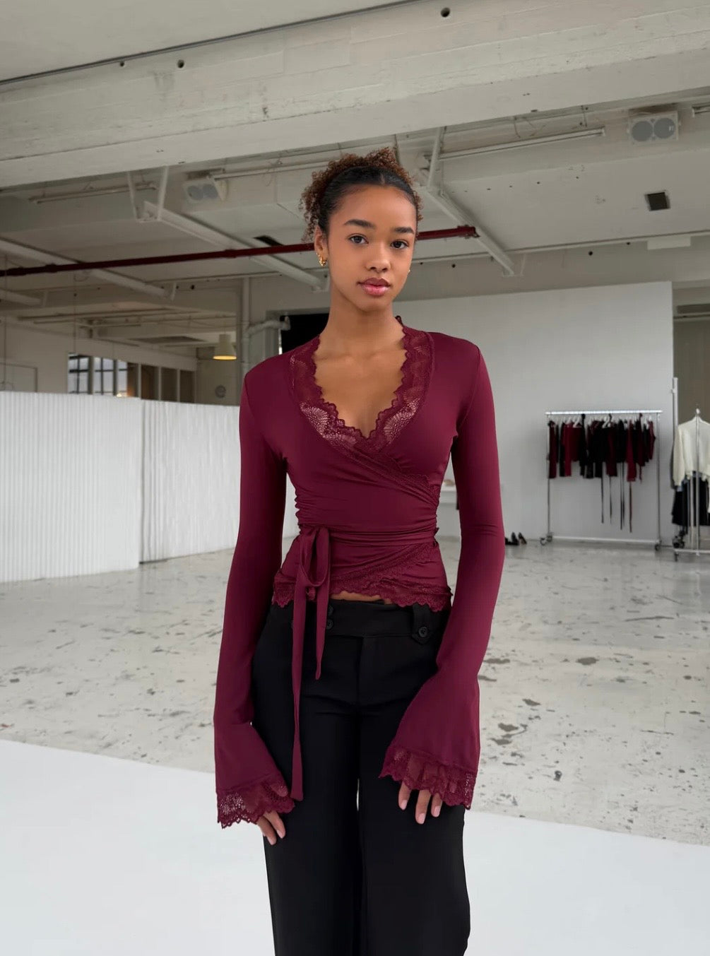 Capri Lace Long Sleeve Top - Maroon