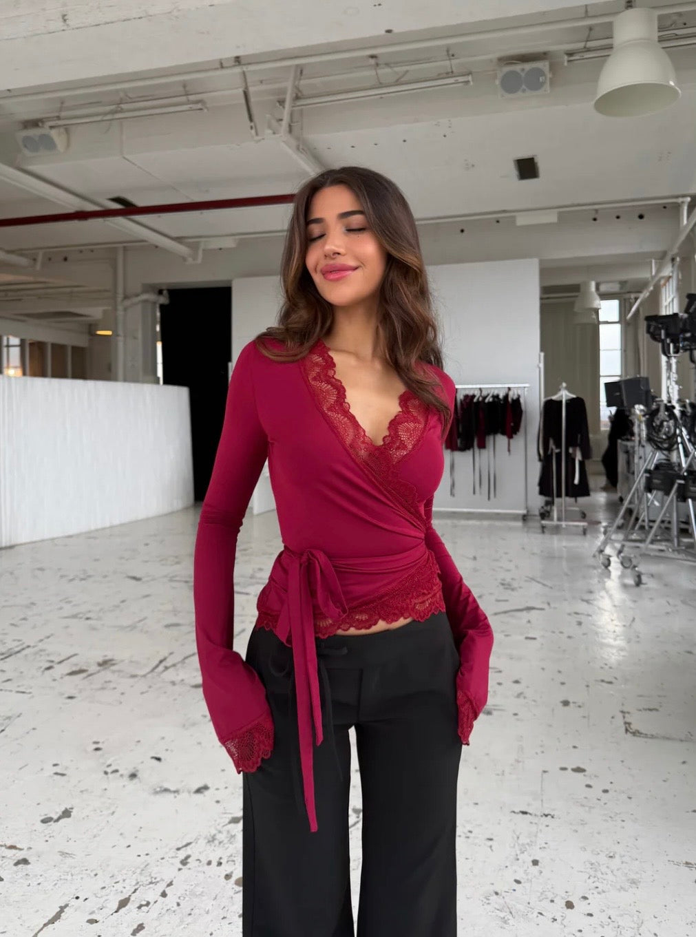 Capri Lace Long Sleeve Top - Red