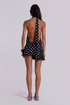Livia Backless Mini Dress - Black Polka Dot
