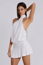 Livia Backless Mini Dress - White Polka Dot