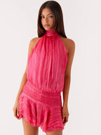 Solene Chiffon Mini Dress - Fuchsia