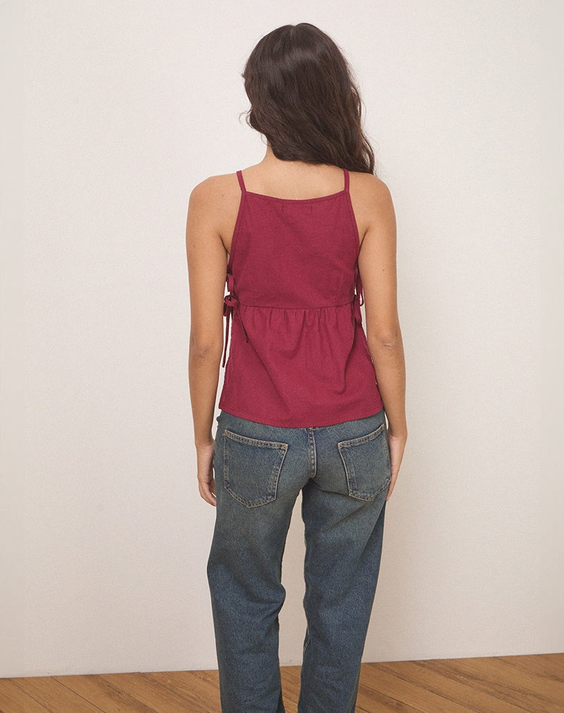 Sienna Tie-Side Top - Maroon
