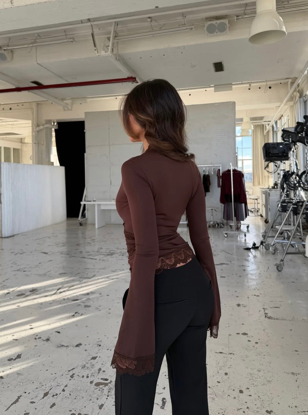 Capri Lace Long Sleeve Top - Brown