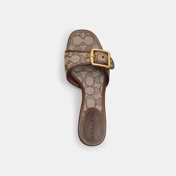 COACH - Margot Sandal In Signature Jacquard With Kitten Heel - Oak/Maple