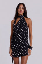 Livia Backless Mini Dress - Black Polka Dot
